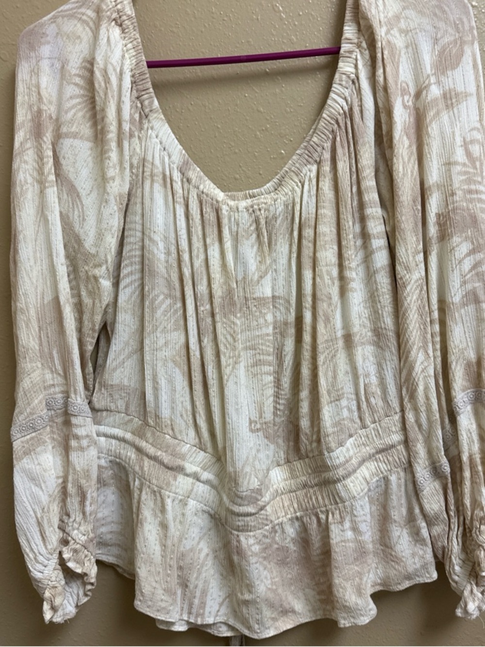 Boho Peasant Blouse in Beige - Women's Top